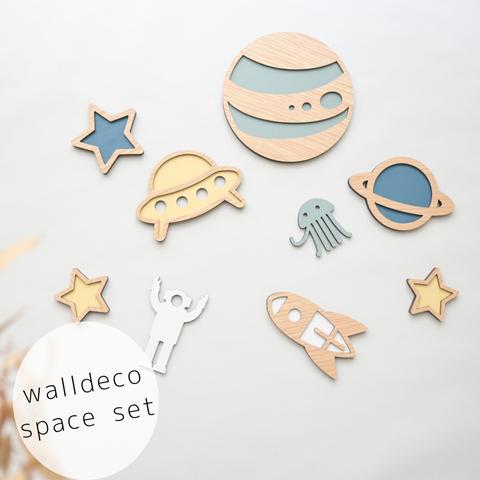 【Space Set✦ウォールデコ/ブルー系　9点】木製　レターバナー・お誕生日/壁飾り/ウッドレター/子供部屋
