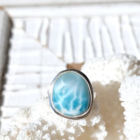 ❁Ocean blue larimar ring silver925 約11号❁美しいハイクオリティラリマー