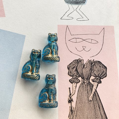 【1コずつ販売】JIRI＊IVANA#czech beads#チェコビーズ　egyptian cat24✖️14㍉　marine blue/bronze
