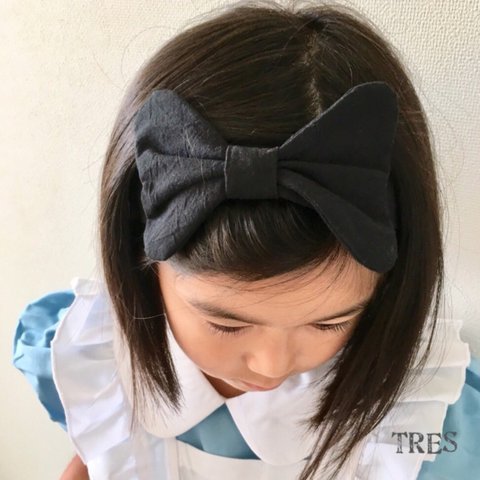 【TRES】ブラック ビックリボンヘアバンド キッズLサイズ