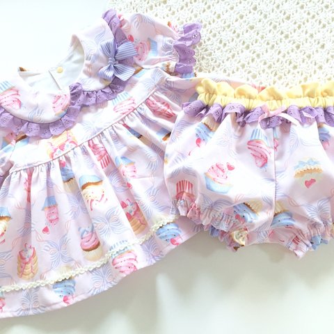 💜Handmade☆Ruban mou💜 100cm パフスリーブトップス&かぼちゃパンツ  ❤️セットアップ