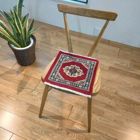 パキスタン絨毯　シングルノット　ミニマット　約30cm角　手織り絨毯