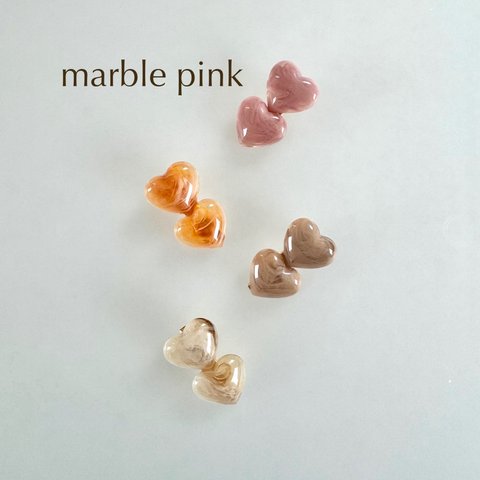 【twins marble heart  clip：marble pink】ハート ヘアクリップ ヘアアクセサリー アクセサリー ピンク キッズアクセ ビーズ キラキラ 夏