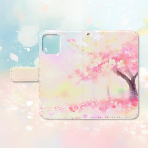 春風に舞う桜の花と春の訪れ 手帳型スマホケース 【4】　iPhone Android各機種対応  ハイクオリティタイプ