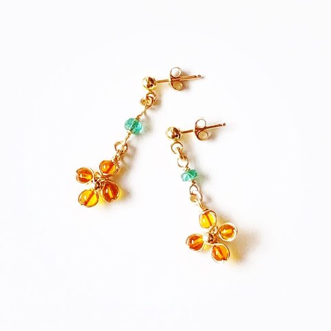 〜 Petit fleur 〜【14KGF】琥珀とエメラルドの金木犀 ✩✩ワイヤーブレスレット