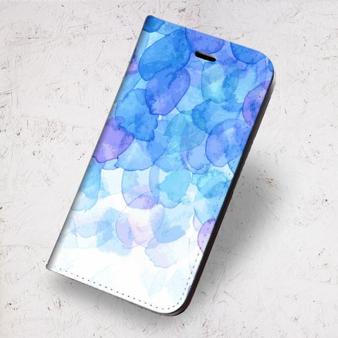 iPhone 専用 フラップ無し手帳型ケース★水彩03-ブルー 