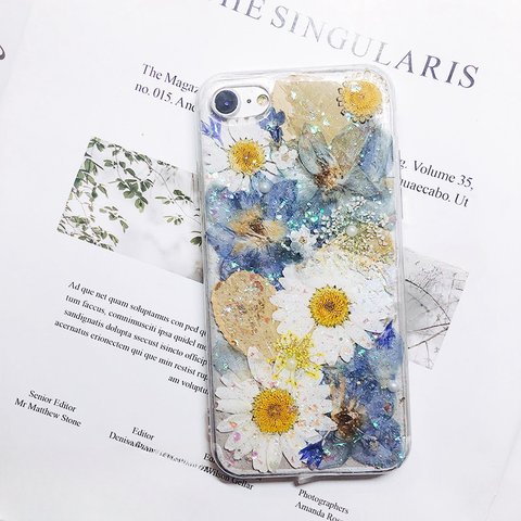 本物の押し花 押しフルーツ アヤメ　イチハツ　デージー　ハンドメイド スマホケース iPhoneケース　Galaxyケース