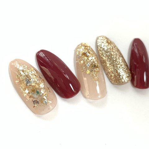 ＊mummys nail＊大人可愛いボルドー　ラメ　キラキラ　ニュアンス