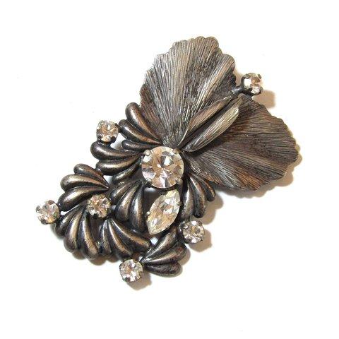 80s Vintage Silver Tone Flower Motif Brooch