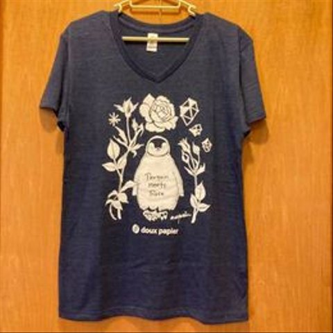 ペンギンミーツローズVネックTシャツネイビー　Sサイズ／Mサイズ 