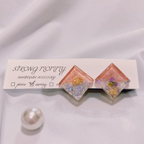 🌸アリッサム（パープル）×金箔×ラメ✨イヤリング