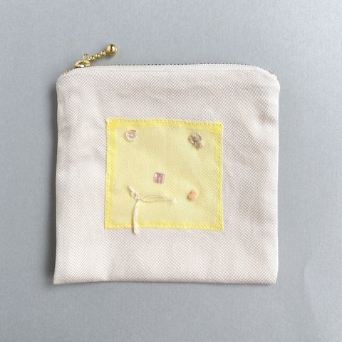 【新作✨】オーガンジー刺繍ポーチ イエロー《12cmファスナー》