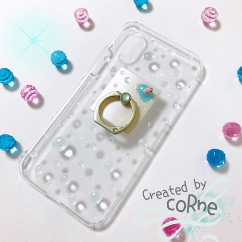 ぷっくり水滴 水玉 シンプルドット iPhoneケース/カバー＊あひるちゃんスマホリング専用ケース＊再販×3