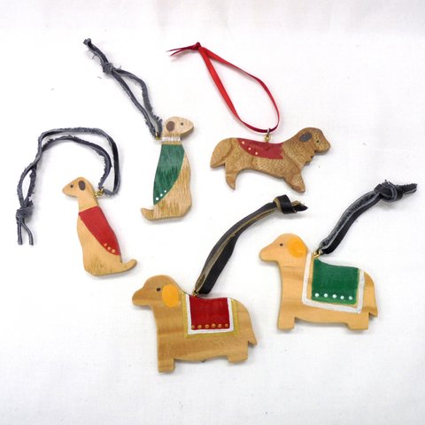 木のクリスマスオーナメント　犬【よりどり３個セット】