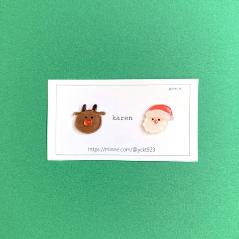 クリスマスのサンタさんとトナカイのピアス/イヤリング