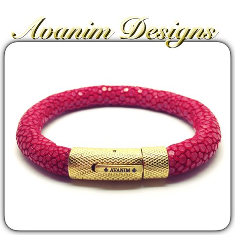 海のジュエリー＊レッドスティングレイ本エイ革ブレスレット8mm red stingray bracelet