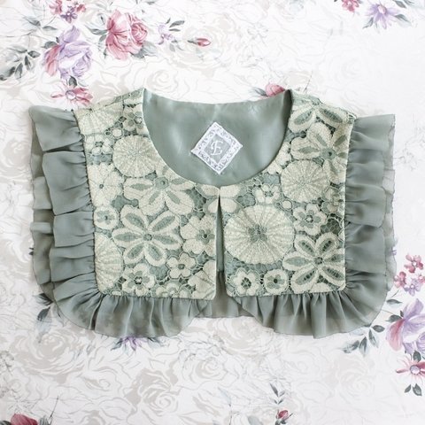 付け襟／lace squarecollar（sage green）