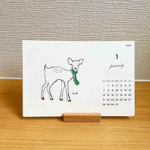 2024【木製スタンド付】【カレンダー】送料無料＊卓上カレンダー 