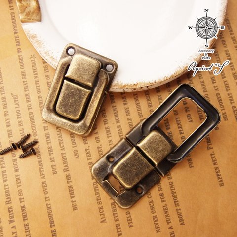  【2個セット】 DIY パーツ 留め金 （ 真鍮古美 / アンティークカラー） 木箱 鞄 錠前