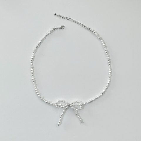 ribbon pearl necklace〈ビーズネックレス〉〈パールネックレス〉〈リボンネックレス〉