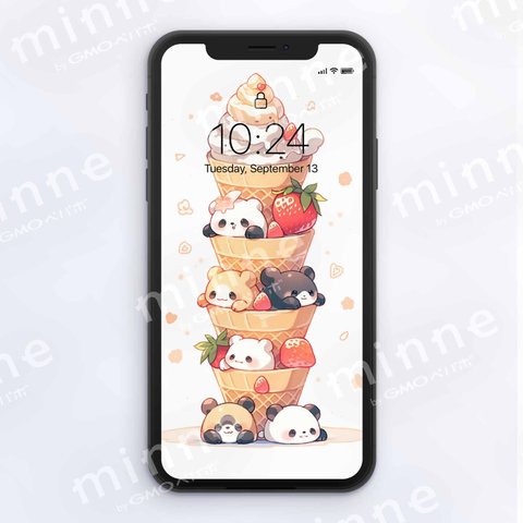 [かわいい／パンダ／クマ／熊／Panda ice cream／アイスクリーム]壁紙　スマホ壁紙　大人気-J