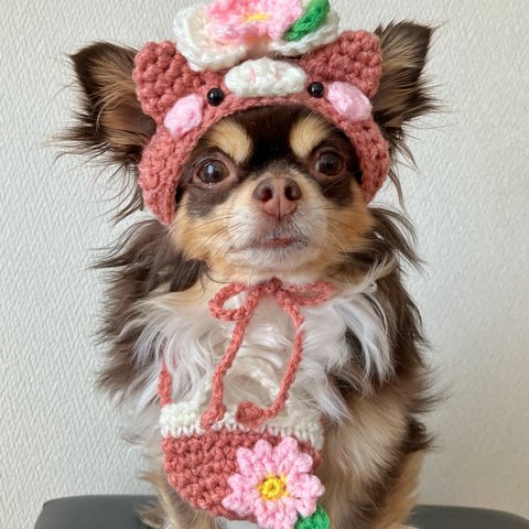 犬用＆猫用 桜カラーぶたさん帽子🐷🌸💖 立ち耳お花見 桜 春