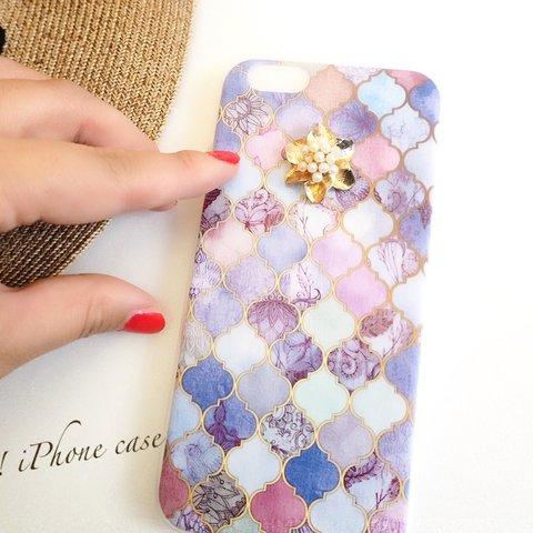 お花のビジュー ソフトお素材✴︎Exotic purple iPhone  case