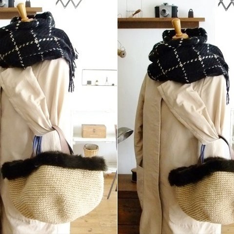 【sale】5200円→3800円　麻ひもで編んだ革持ち手のかばん