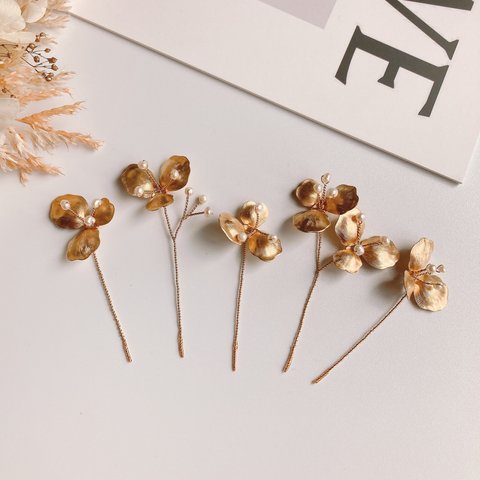 flower pearl pin 5set