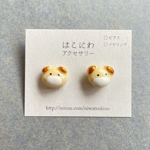 クリーム色❇︎マスクをするクマのピアス/イヤリング