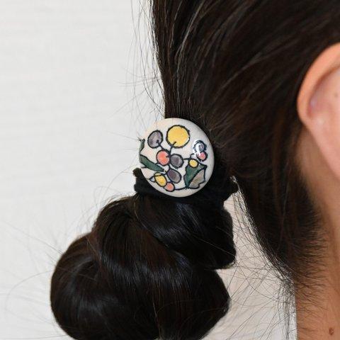 ヘアゴム　桔梗　花　陶器　おしゃれアクセサリー　一点物　和