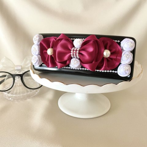 リボンケーキ♡メガネケース（ワインレッド）