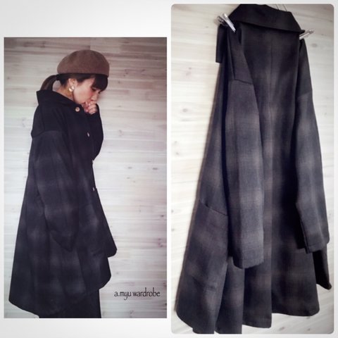a.myu秋物✨ナチュラルな茶と黒のチェックオーバーサイズのコートジャケット