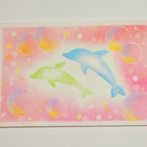 原画パステルアート２枚セット<踊るいるかとしゃぼん玉>