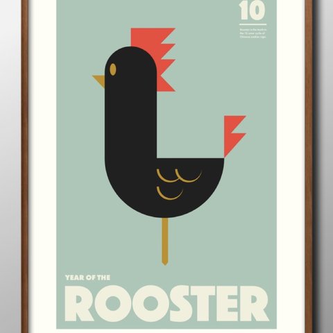 12954■ポスター　絵画　A3サイズ　『ニワトリ　鶏　Chinese Zodiac Rooster』　アート　イラスト　デザイン　上級マット紙採用　北欧