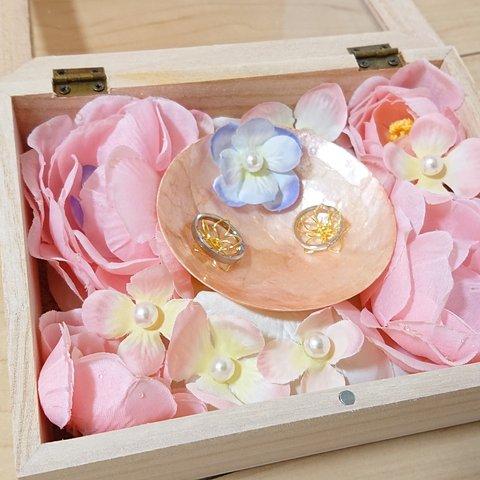 木箱入り貝殻リングピロー..♪*ﾟ春ピンク..♪*ﾟ前撮り 結婚式に