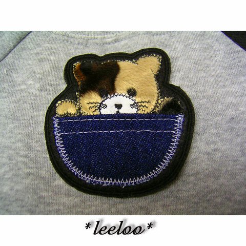 ★ポッケの三毛猫★アップリケ刺繍ワッペン★アイロン接着★