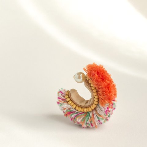 fluffy ear cuff / orange×multi color