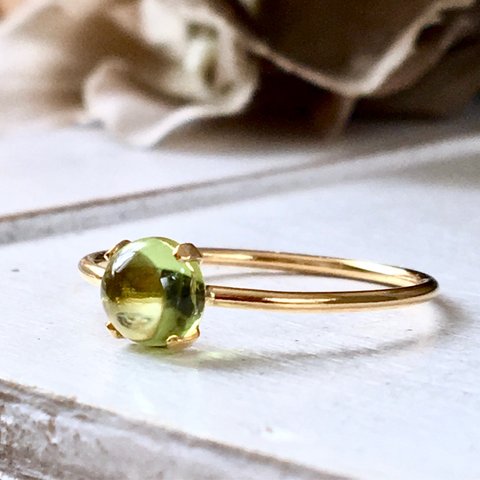 《特集掲載》天然石ペリドット14kgfリング 5mm 7号/11号/13号 8月誕生石 Peridot ring