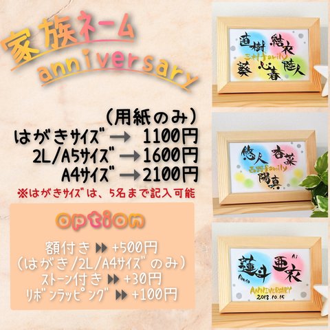 【はがきサイズ】記念日・家族ネーム☆世界に一枚だけの筆文字☆プレゼントにも好評