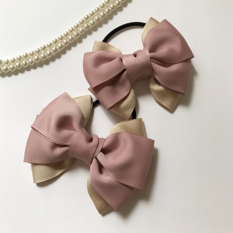 ❤︎50超え④番人気 ママとおそろい*beige×antique pink*バイカラーリボン