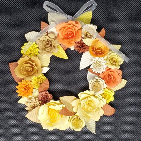 新作【ハンドメイド】flower wreath フラワーリース オレンジ系  丸型