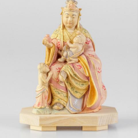 鬼子母尊神  極上品 精密細工 木彫仏教　    仏師で仕上げ品 彫刻工芸品  彩繪
