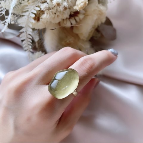 glass wave oval metallic gold ring