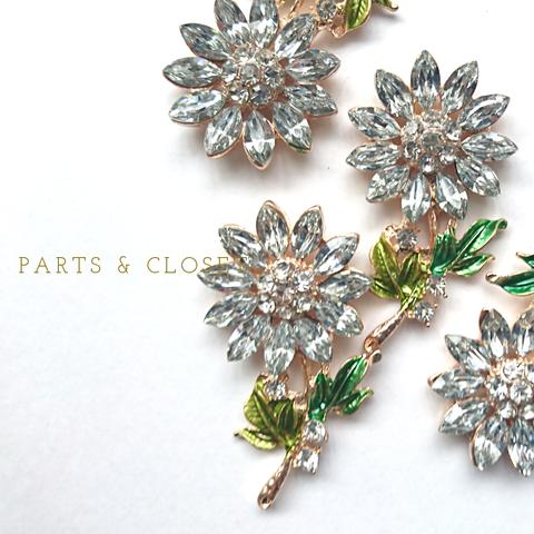 ：2pcs：SALE★ import flower bijoux　フラワー ビジュー  チャーム〈クリスタル〉ブローチ デコ 等に 