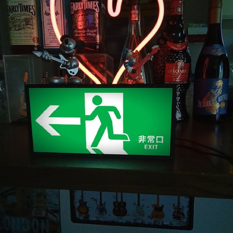 非常口 避難口 緑 左矢印 災害 火災 避難 誘導 サイン ランプ ミニチュア 看板 玩具 置物 雑貨 LEDライトBOX