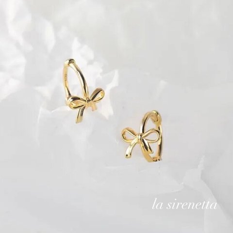 受注製作 ピアス ＊ simple ribbon hoop pierce