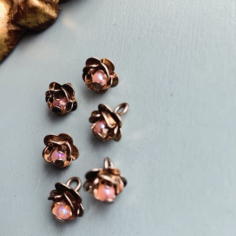 【2コセット】#vintage #czech beads#ヴィンテージ　rose10✖️8㍉ round3㍉　luster pink