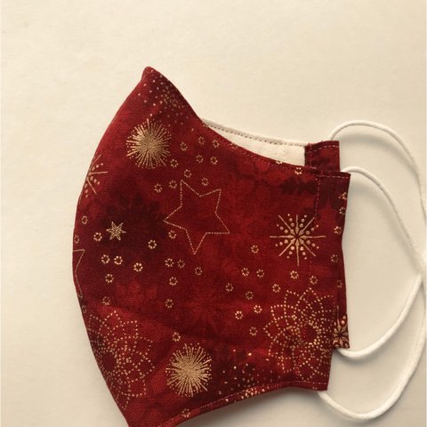［最終値下げ］2way（L）クリスマスマスク&カバー＊濃い赤に星＊ハンドメイドマスク＆カバー