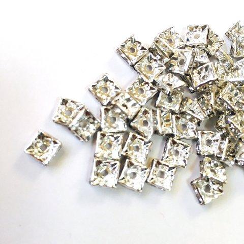 再入荷！スクエアロンデル(Silver x Silver) 30個 約6mm スペーサー パーツ【R-61】